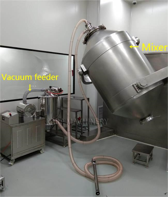 Hybrid vacuum feeder feeds to mixer