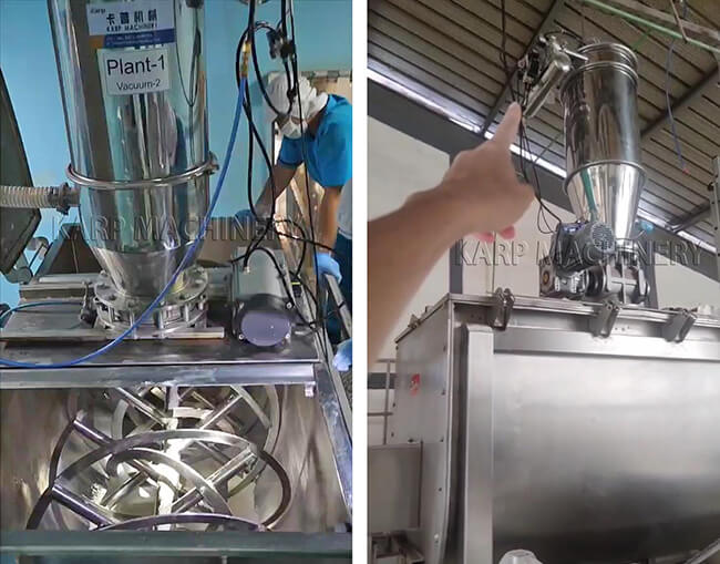 Vacuum conveyor feeding to mixer