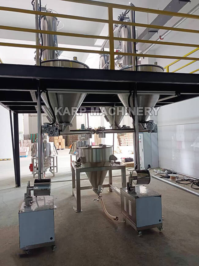 Dust free dumping and feeding line